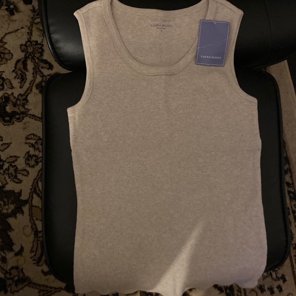 Laura Scott Ribbed Tank Top - Beige